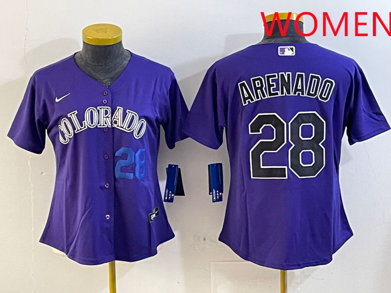 Women Colorado Rockies #28 Arenado Purple Game 2025 Nike MLB Jersey style 3